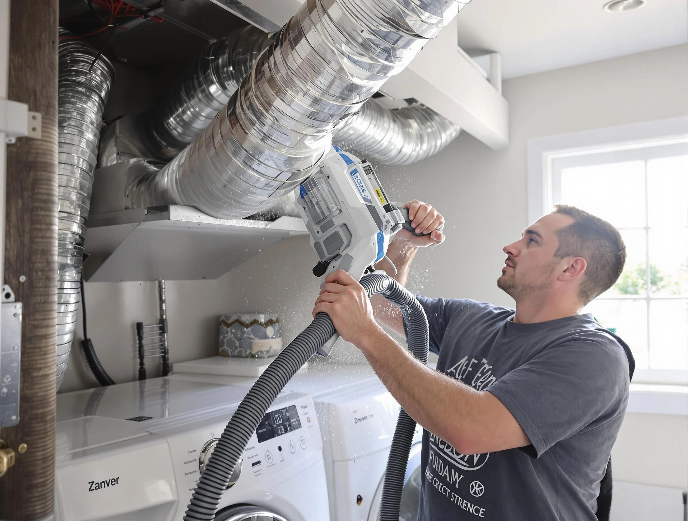 Wakefield Dryer Vent Cleaning specialist cleaning deep within a dryer vent duct system in Wakefield