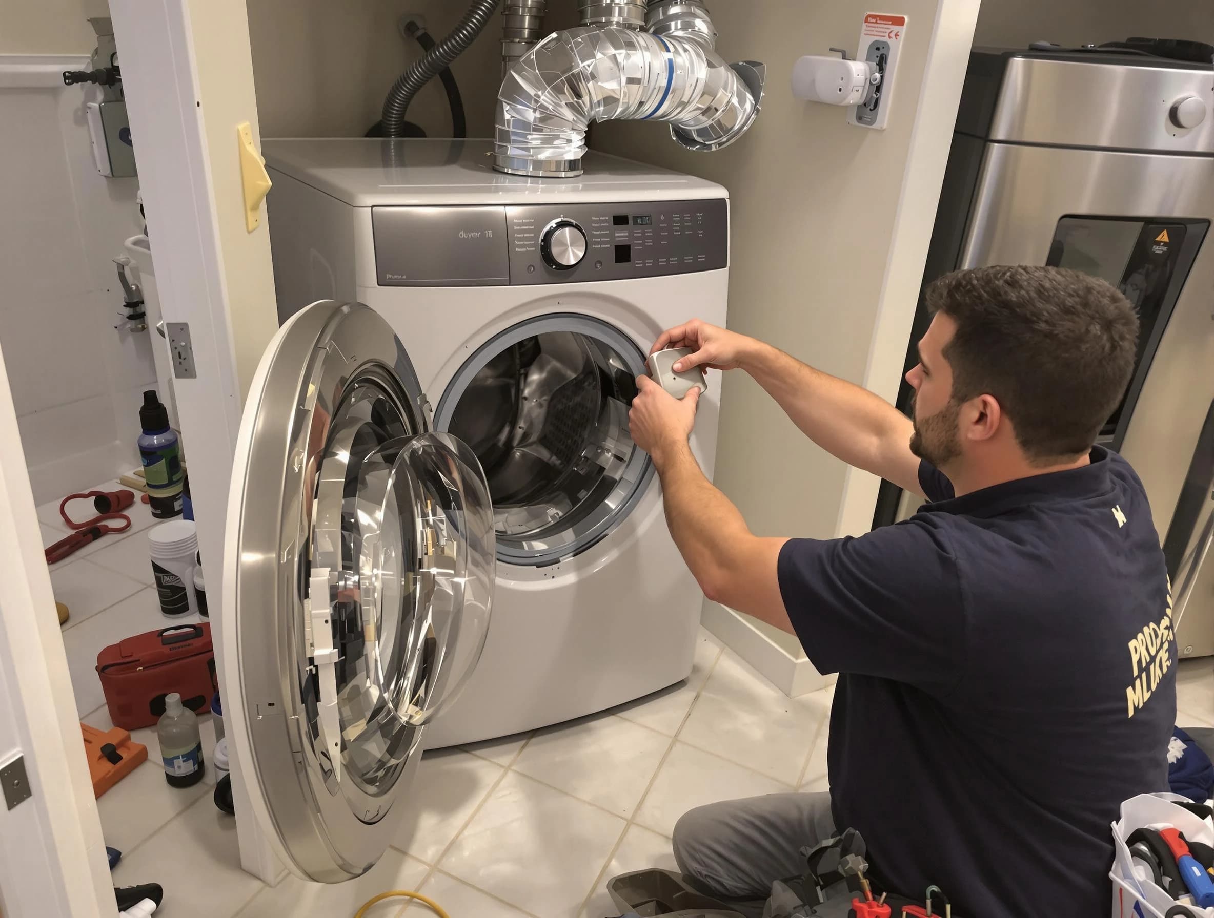 Wakefield Dryer Vent Cleaning technician performing precise dryer vent hose installation in Wakefield