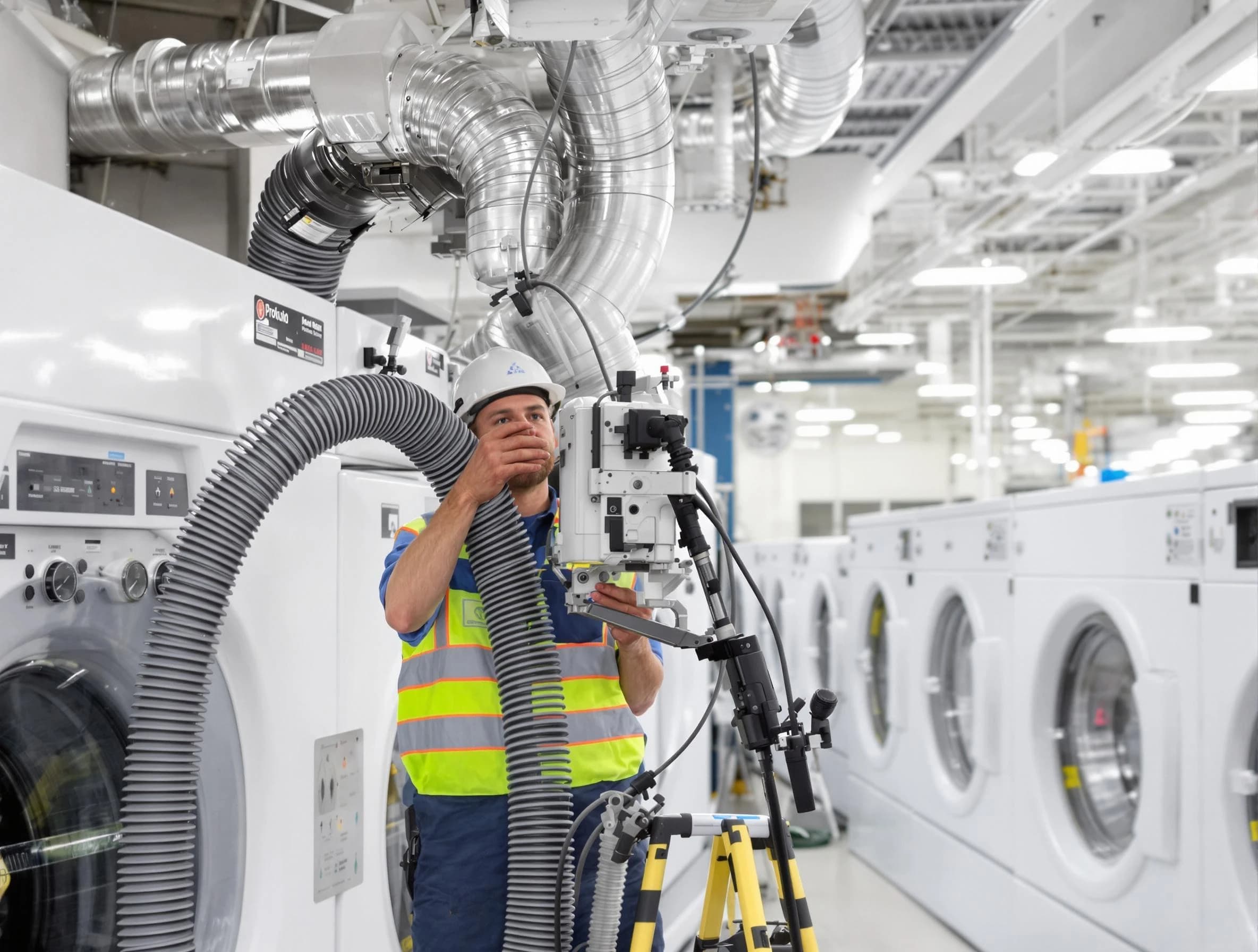 Wakefield Dryer Vent Cleaning team performing commercial-grade dryer vent cleaning at a business facility in Wakefield